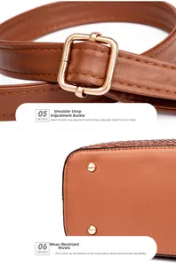 Detail showing adjustable strap with gold buckles and bottom wear-resistant metal rivets