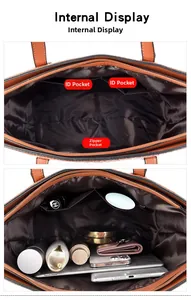 Internal display of large tote bag with zipper pocket and slots for daily essentials