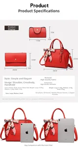 Three-piece red embossed leather bag set showing sizes with detailed dimensions