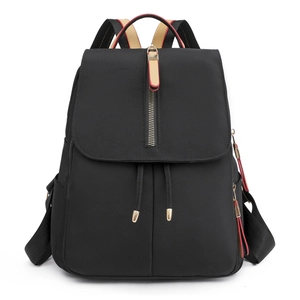 Fashionable black water-resistant oxford backpack for women with gold hardware and large capacity