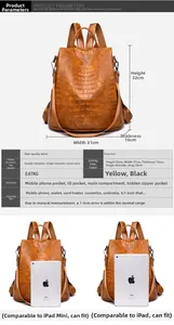 Brown crocodile pattern backpack detailed specifications and size comparison guide