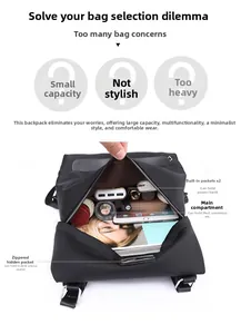 Internal view of the lightweight nylon backpack showing multi-pocket organization and storage