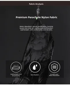 Detailed view of waterproof parachute nylon fabric with water droplets on a black backpack