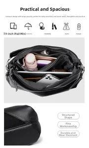 Sac bandoulière noir avec multi-compartiments spacieux pour tablette 7,9 pouces et objets