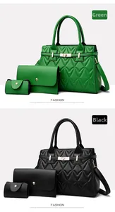 Detailed view of women's 3-piece bag set with quilted texture and gold clasp