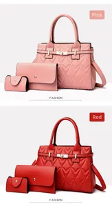 Detailed set of three quilted PU leather bags featuring stylish V-shaped stitching and gold hardware