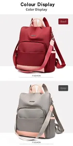 Vue double de sacs à dos antivol en nylon rouge et gris avec un design de blocs de couleur