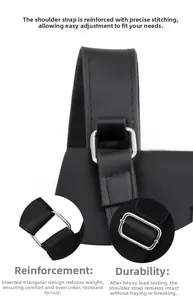 Detail of adjustable nylon straps with reinforced stitching and silver buckles on backpack