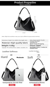 Détails du grand sac à main en cuir PU avec motif diamant, pompons et dimensions 27x37x14cm