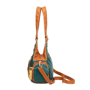 Retro washed leather tote bag with multi-pocket design and adjustable shoulder strap