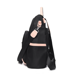 Sac à dos en nylon bicolore avec garniture en cuir rose et compartiments spacieux