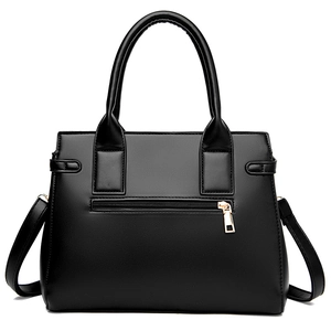 Quilted black PU leather tote bag with gold hardware and back zipper pocket