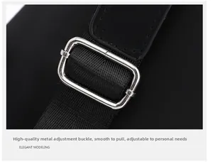 Macro detail of high-density strap with silver metallic adjustable buckle on backpack