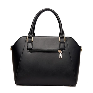 Classic black PU leather handbag with gold hardware and embossed texture on white background