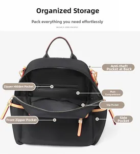 Internal structure showing zipper pockets and storage compartments of the black backpack