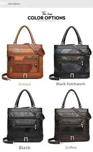 Color options of vintage soft leather handbags featuring patchwork and multi-zipper pockets