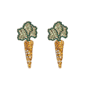 Carrot Shape Rhinestone Stud Earrings Zinc Alloy Colorful Cute Novelty Jewelry For Women Girls