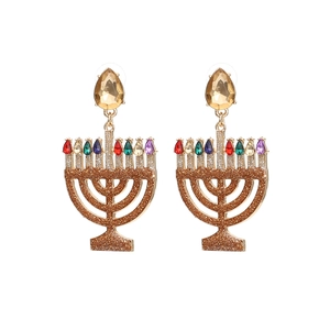 Menorah Hanukkah Dangle Earrings Alloy Glitter Multi Color Rhinestone Jewish Holiday Gift Jewelry For Women
