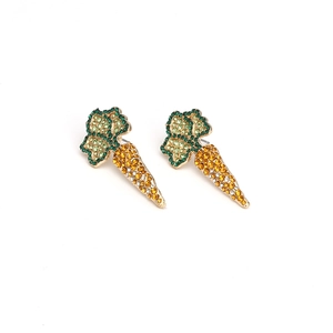 Chic carrot stud earrings with colorful rhinestones on a gold alloy base for women