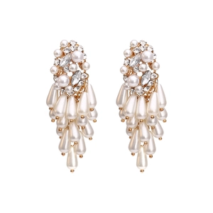 Exaggerated Drop Earrings With Faux Artificial Pearl And Rhinestone Long Tassel Elegant Wedding Party Jewelry For Women