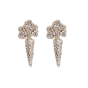 Sparkling crystal carrot earrings in gold-tone alloy with meticulous pave setting