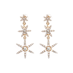 Star Dangle Earrings Gold Alloy Rhinestone Tiered Star Long Drop Elegant Fashion Jewelry For Women