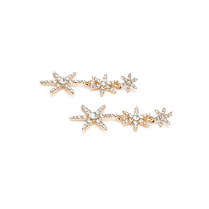 Gold star drop earrings with sparkling rhinestones in a tiered dangling design