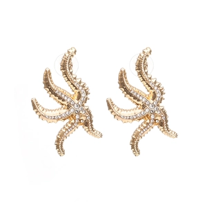 Seestern Ohrringe Goldfarben Zinklegierung Straß Übertrieben Ozean Tier Hänger Für Damen Modeschmuck
