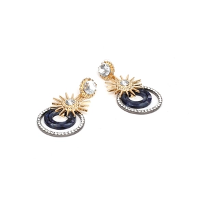 Boucles d'oreilles bohèmes en or avec anneaux de marbre bleu et cristaux étincelants