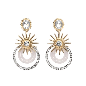 Boucles D'oreilles Pendantes Géométriques Bohèmes Alliage Strass Résine Soleil Étoile Double Cercle Bijoux Vintage Pour Femmes