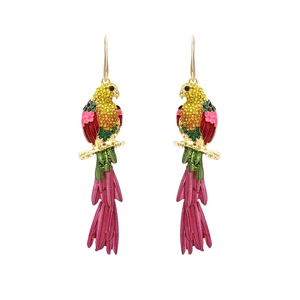 Boucles D'oreilles Pendantes Perroquet Coloré Alliage Strass Email Oiseau Tropical Bijoux De Mode Pour Femmes