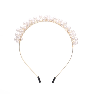 Serre-Tête En Künstliche Perles Fantaisie Fait Main Élégant Cerceau De Cheveux En Métal Doré Pour Femmes Filles