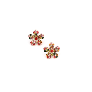 Boucles d'oreilles fleuries colorées en alliage doré avec cristaux strass multicolores
