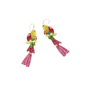 Boucles d'oreilles perroquet colorées avec strass et détails en émail vif