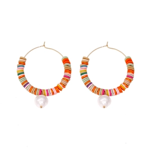 Boho Ethnische Große Kreolen Bunte Polymer-Ton-Künstliche Perlen Und Kunstperlen Legierung Schmuck Für Frauen