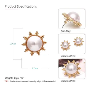 Boucles d'oreilles soleil dorées avec perles en alliage de zinc au style géométrique