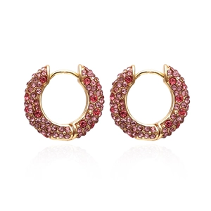 Boucles D'oreilles Créoles En Forme De U Micro Pavé Strass Colorés Künstliche Perle Cuivre Plaqué Or Tige En Acier Inoxydable Bijoux