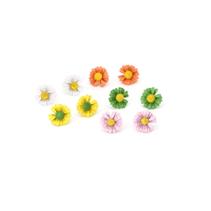 Colorful daisy stud earrings set in white, orange, yellow, green, and pink floral designs