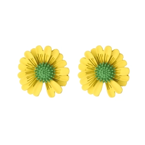 Vibrant yellow and green daisy stud earrings with minimalist floral design for summer