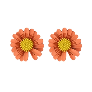 Vibrant orange and yellow daisy stud earrings with minimalist 925 silver needles