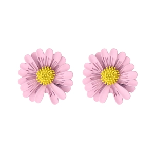 Elegant 925 silver daisy stud earrings with pink petals and yellow center on white background