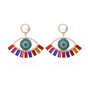 Evil Eye Drop Earrings Alloy Faux Artificial Pearl Colorful Rhinestone Bohemian Exaggerated Statement Fashion Jewelry For Women
