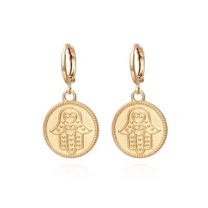 Boucles Oreilles Main Hamsa Plaquées Or Alliage Cuivre Zinc Vintage Bohème Médaillon Rond Bijoux Pour Femmes