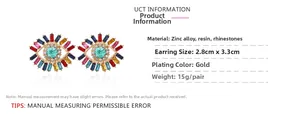 Detailed size and material specification chart for gold-plated crystal evil eye earrings
