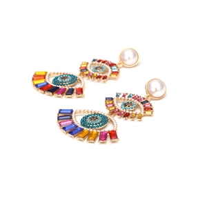 Bohemian multi-layer colorful crystal evil eye drop earrings with white pearls