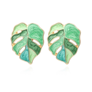 Monstera Leaf Drop Earrings Enamel Alloy Tropical Sweet Colorful Hollow Out Dangle For Women Aesthetic Jewelry