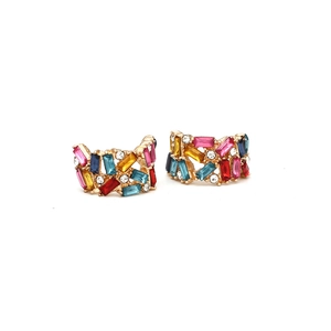 Fashion C-shaped gold earrings with colorful rhinestones and geometric crystal design