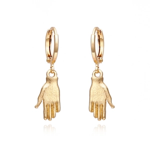 Boucles D'oreilles Huggie Avec Pendentif Main 3D Alliage Plaqué Or Style Baroque Vintage Bijoux Pour Femmes