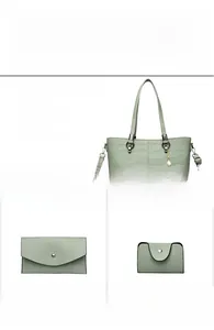 Three-piece light green crocodile pattern tote set with matching pouch and card holder