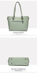 Detail view of green bucket bag with silver back zipper pocket and bottom protective studs